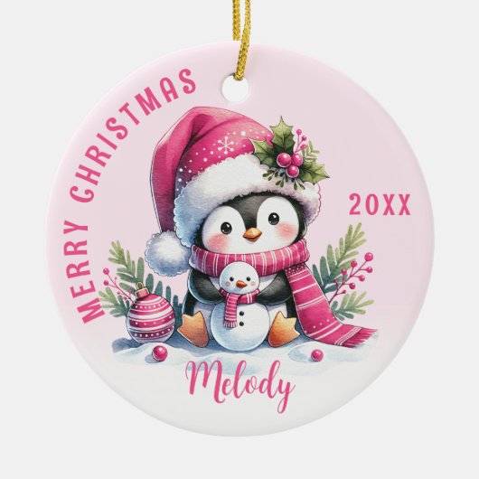 Roze Monogrammed Vrolijk Kerstfeest Schattigee Pin Keramisch Ornament (Voorkant)