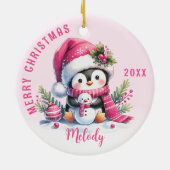 Roze Monogrammed Vrolijk Kerstfeest Schattigee Pin Keramisch Ornament (Achterkant)