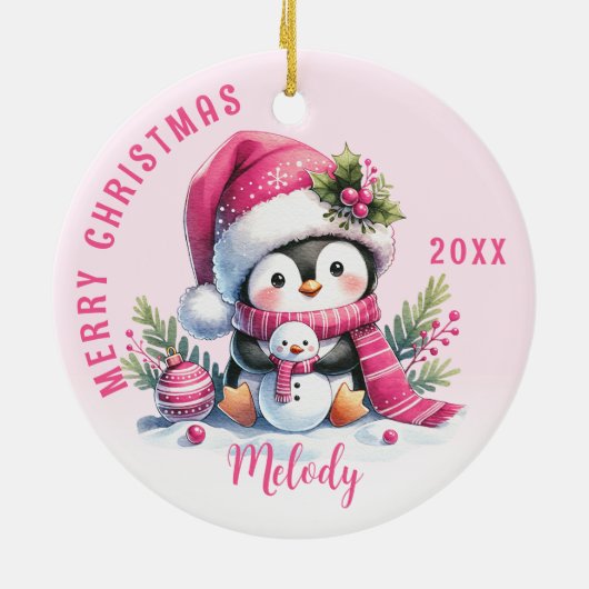 Roze Monogrammed Vrolijk Kerstfeest Schattigee Pin Keramisch Ornament (Achterkant)