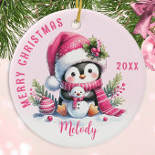 Roze Monogrammed Vrolijk Kerstfeest Schattigee Pin Keramisch Ornament