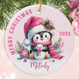 Roze Monogrammed Vrolijk Kerstfeest Schattigee Pin Keramisch Ornament