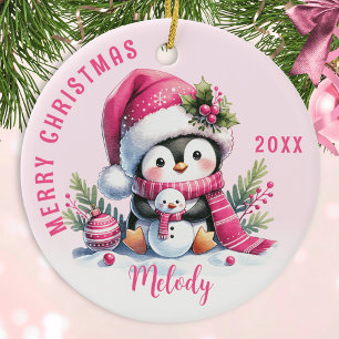 Roze Monogrammed Vrolijk Kerstfeest Schattigee Pin Keramisch Ornament