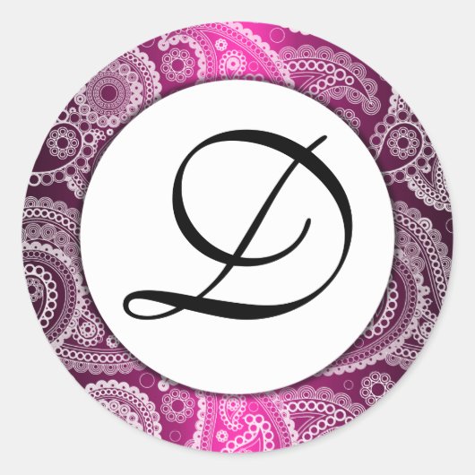 Roze Monogrammed White Lace Paisley Stickers (Voorkant)