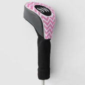 Roze monogrammen chevron-patroon dames golfheadcover (Schuin)