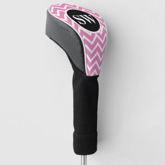 Roze monogrammen chevron-patroon dames golfheadcover (Schuin)