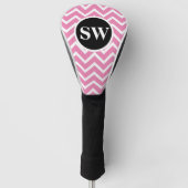 Roze monogrammen chevron-patroon dames golfheadcover (Voorkant)