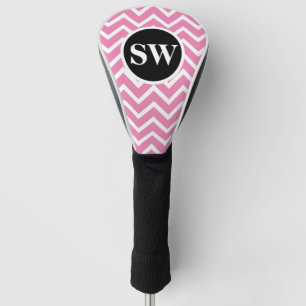 Roze monogrammen chevron-patroon dames golfheadcover