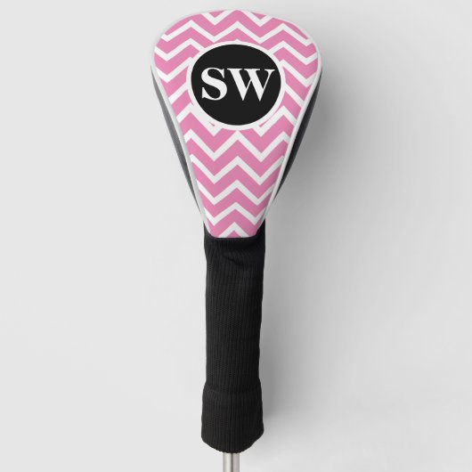 Roze monogrammen chevron-patroon dames golfheadcover (Voorkant)