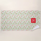 Roze monogrammen Tropische palmbladeren Patroon Strandlaken (Voorkant)