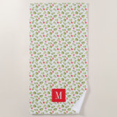 Roze monogrammen Tropische palmbladeren Patroon Strandlaken (Voorkant)