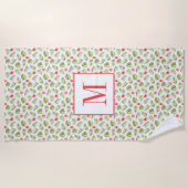 Roze monogrammen Tropische palmbladeren Patroon Strandlaken (Voorkant)