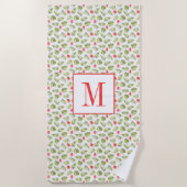 Roze monogrammen Tropische palmbladeren Patroon Strandlaken (Voorkant)