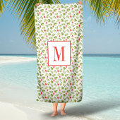 Roze monogrammen Tropische palmbladeren Patroon Strandlaken