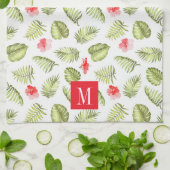 Roze monogrammen Tropische palmbladeren Patroon Theedoek (Gevouwen)