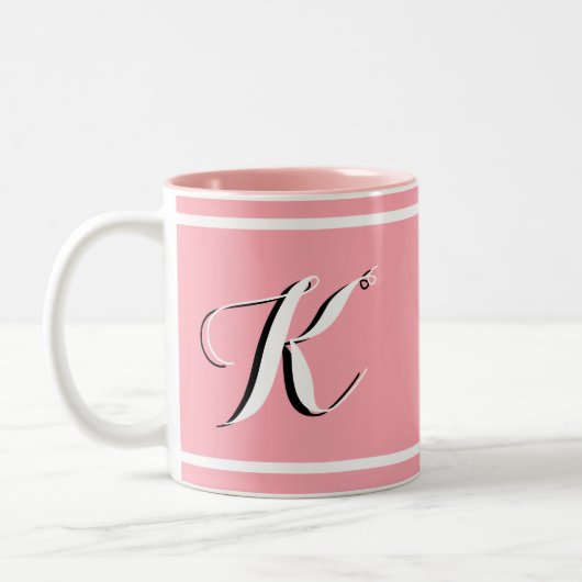 Roze monogrammen tweekleurige koffiemok (Links)