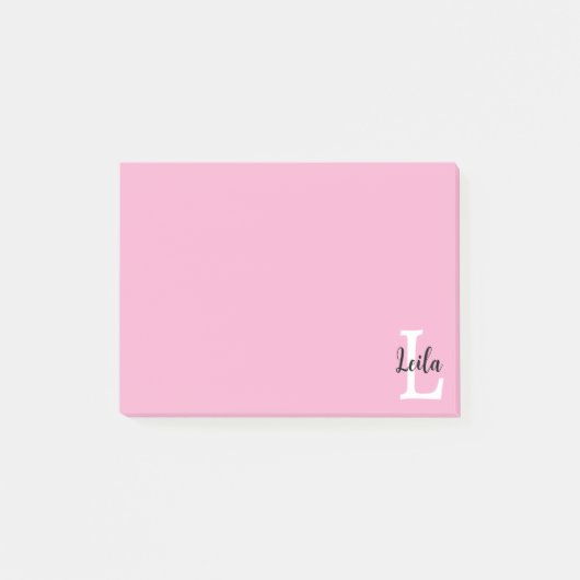 Roze Monogramnaam Script Persoonlijk Ontwerp Post-it® Notes (Voorkant)