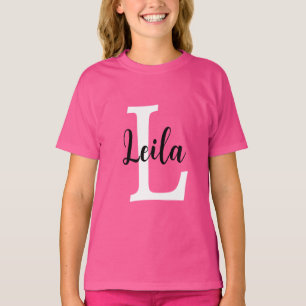 Roze Monogramnaam Script Persoonlijk Ontwerp T-shirt
