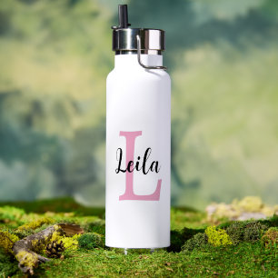 Roze Monogramnaam Script Persoonlijk Ontwerp Waterfles