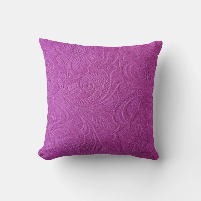 Roze Monotonen Bloemen Zweed Lederen look Kussen (Voorkant)