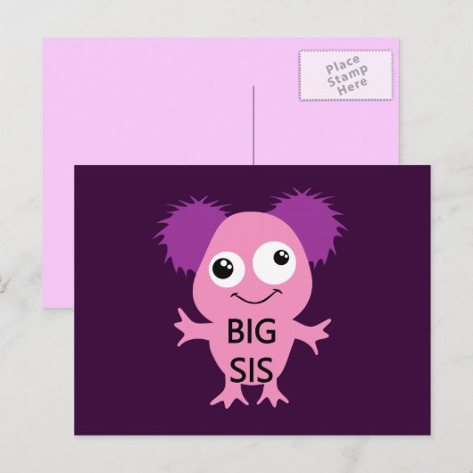 Roze Monster Big Sister Briefkaart (Voorkant / Achterkant)