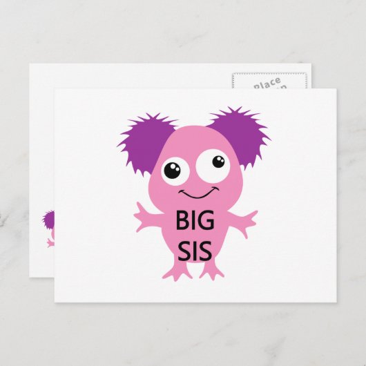 Roze Monster Big Sister Briefkaart (Voorkant / Achterkant)