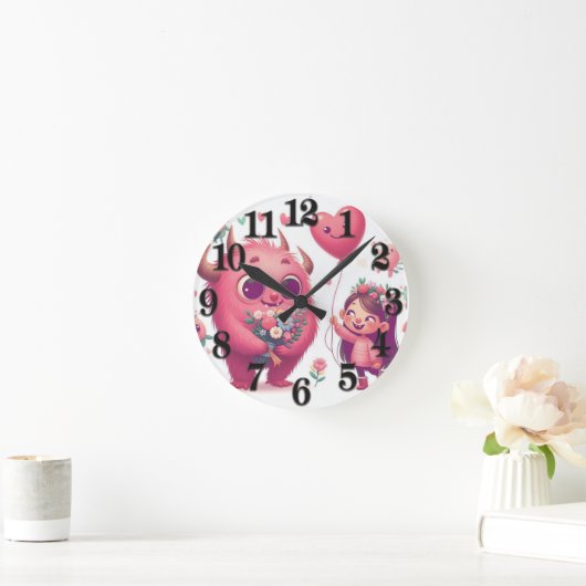 Roze monster en het kleine meisje ronde klok (Huis)