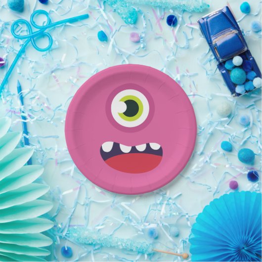 Roze monster Face Papieren Bordje (Feest)