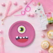 Roze monster Face Papieren Bordje (Feest)