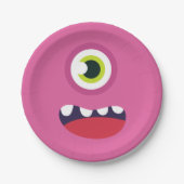 Roze monster Face Papieren Bordje (Voorkant)