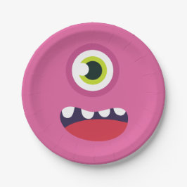 Roze monster Face Papieren Bordje