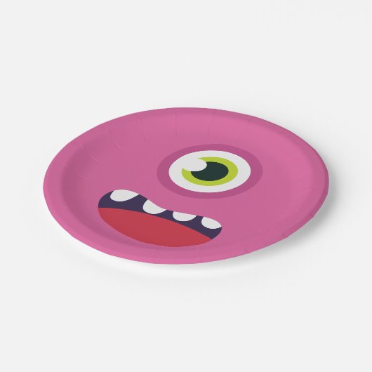 Roze monster Face Papieren Bordje (Gekanteld)