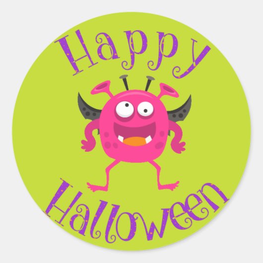 Roze Monster Fun Kinder Halloween Party Ronde Sticker (Voorkant)