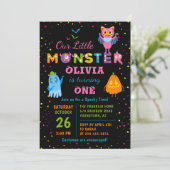 Roze Monster Halloween Costume Birthday Party Kaart (Staand voorkant)