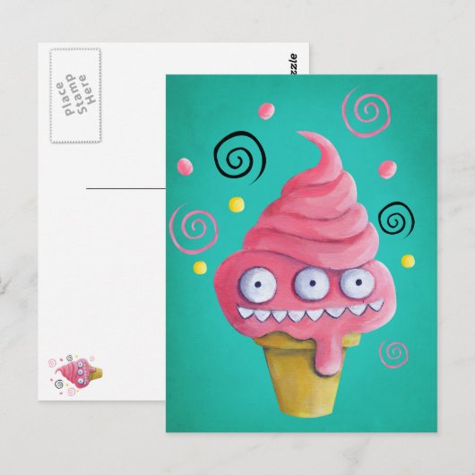 Roze Monster Ice Cream Cone Briefkaart (Voorkant / Achterkant)