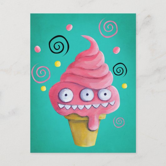 Roze Monster Ice Cream Cone Briefkaart (Voorkant)