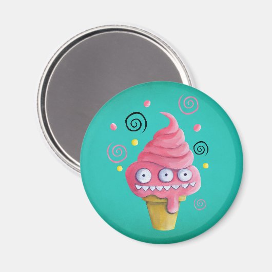 Roze Monster Ice Cream Cone Magneet (Voorkant / Achterkant)