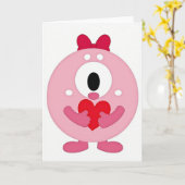 Roze Monster Liefdeshart Kaart (Gele Bloem)