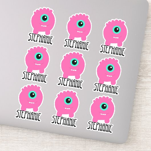 Roze Monster Monogram Naam Sticker Pack (Detail)