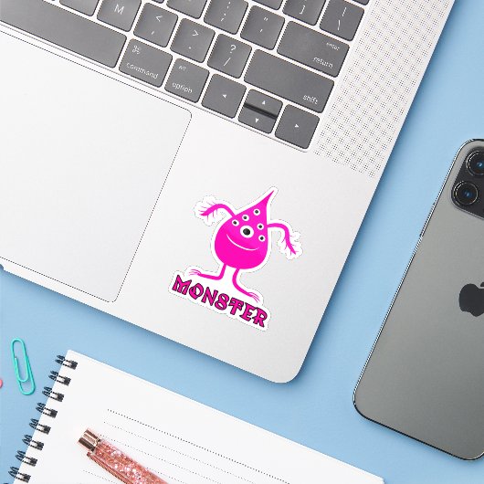 Roze monster sticker (Laptop met iPhone)