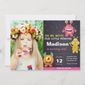 Roze Monster Uitnodiging met foto (Voorkant)