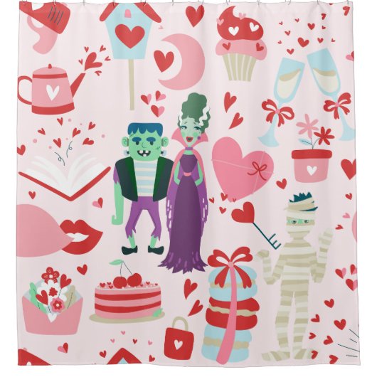 roze monster valentijn bruid frankenstein mummie douchegordijn (Voorkant)