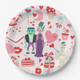 roze monster valentijn bruid frankenstein mummie papieren bordje