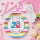 Roze Monster Verjaardagsfeestje Papieren Bordje (Feest)