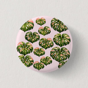 Roze Monstera Plant boodschappentas leuk botanisch Ronde Button 3,2 Cm