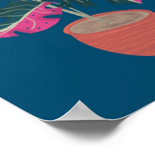 Roze Monstera Plant hand getekend Poster (Hoek)