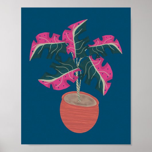 Roze Monstera Plant hand getekend Poster (Voorkant)
