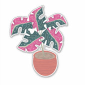 Roze Monstera Plant Handgetekend Sticker (Voorkant)