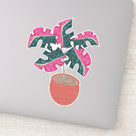 Roze Monstera Plant Handgetekend Sticker