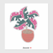 Roze Monstera Plant Handgetekend Sticker (Vel)