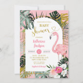 Roze Monstera Tropisch Flamingo Baby shower Kaart (Voorkant)